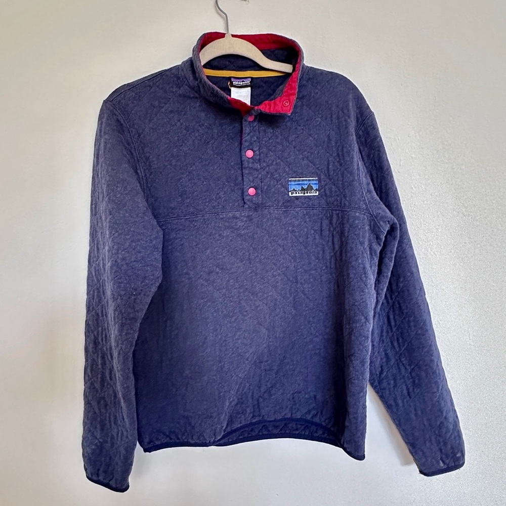 Vintage Patagonia Quilted Fleece – Blue Retro Logo Patch 90s Mens S, womens M